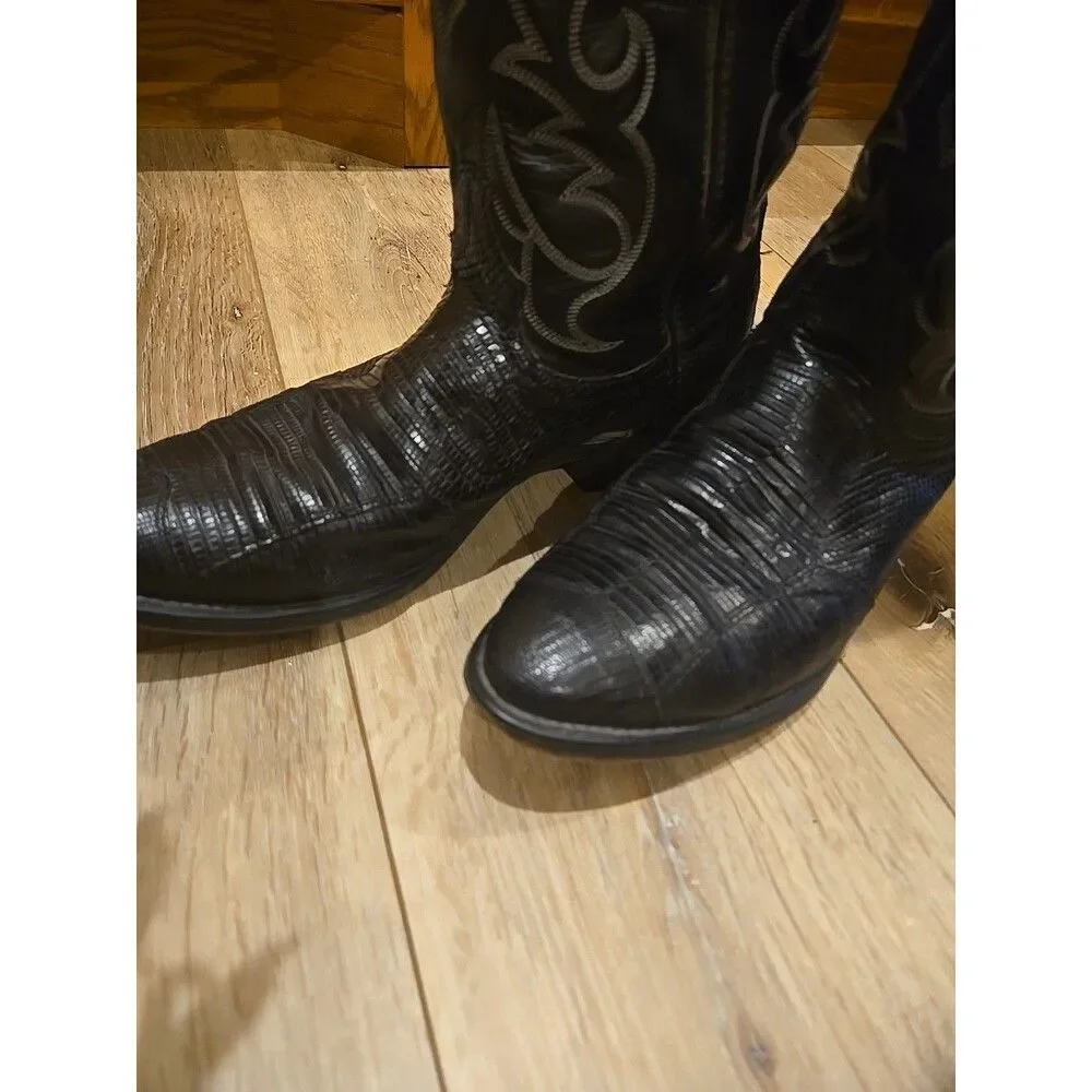 Laredo Black Cowboy Boots 10 D Preloved Vintage MADE Usa Animal Print Mens